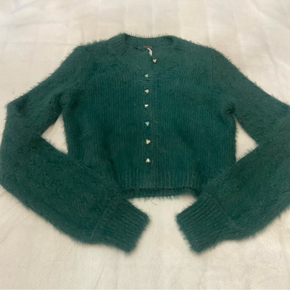 New! Free People Green Celeste Fuzzy Cardigan Size XS 2475 - Picture 5 of 14